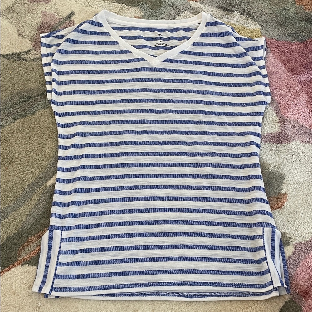 Talbots Women’s Blue and White Striped Tee